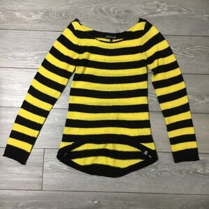 SOURPUSS Loose Knit Bumblebee Stripe Faux Mohair Pullover Sweater Top S